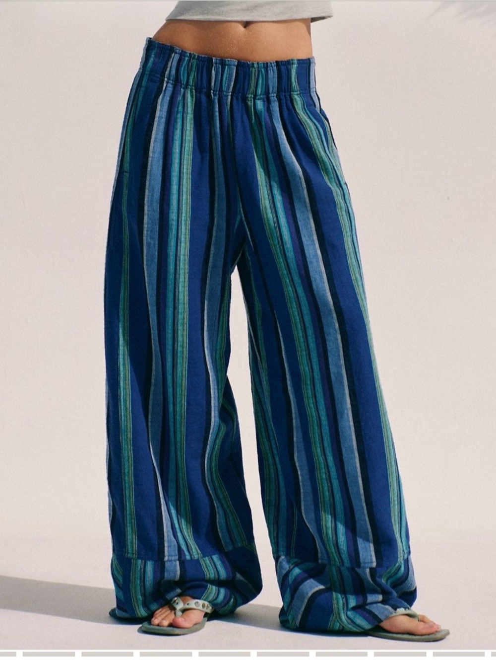 Free People Striped Wide-Leg Sweatpants in Navy & Teal